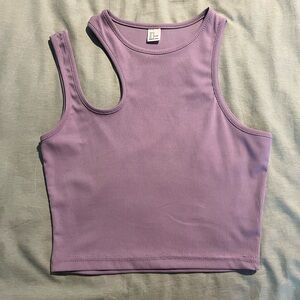 Purple Ribbed Asymmetrical Tank Top Small